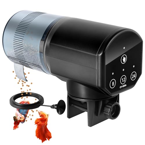 URAQT Futterautomat Aquarium, 200ml Automatischer Fischfutterautomat für Aquarium mit Timer, Einstellbar Fische Fischfutterspender mit 2 AAA-Batterien im Lieferumfang enthalten, Fischfutterschwimmring