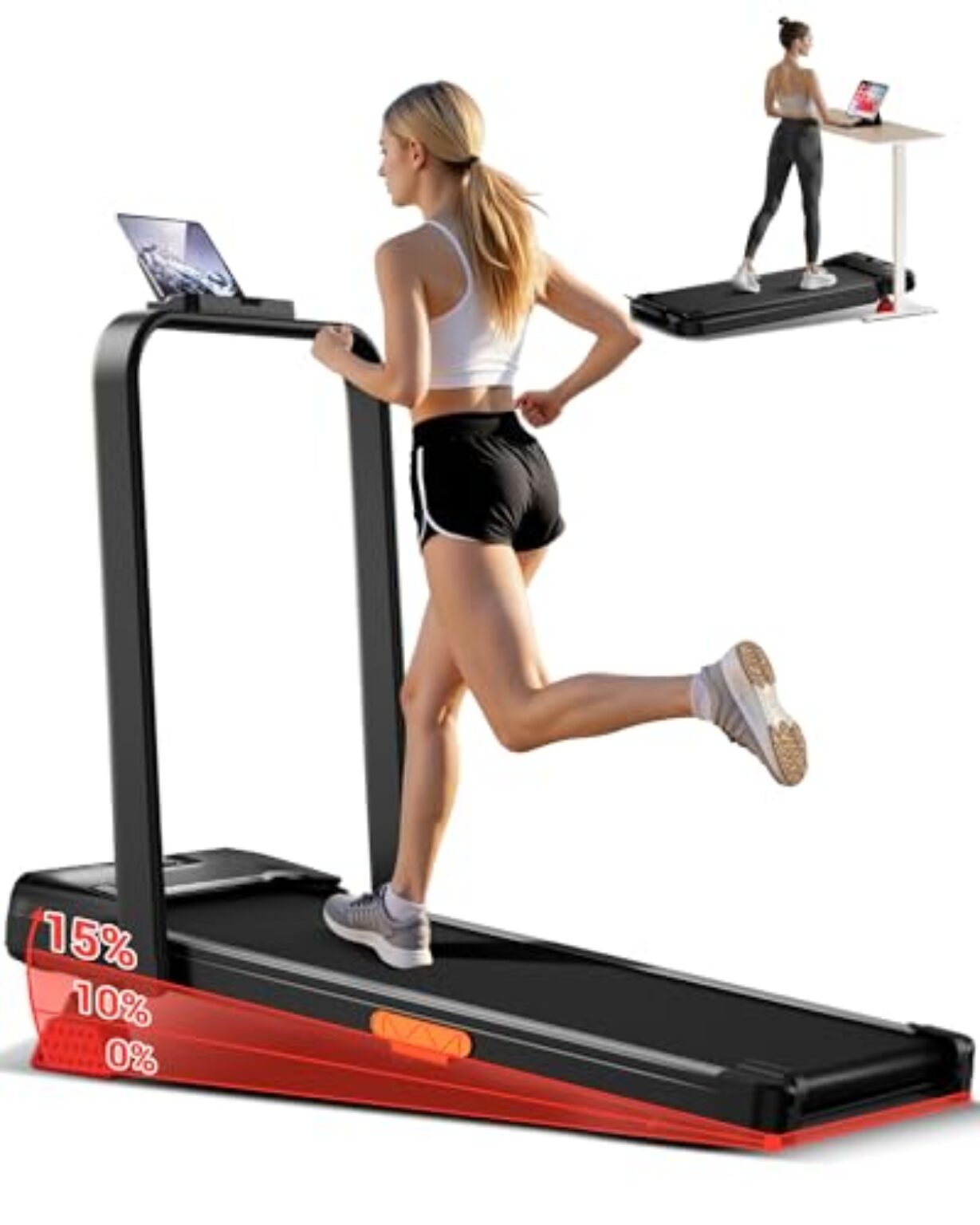 Laufband für Zuhause klappbar, Laufband mit Steigung für Zuhause 15%, Walking Pad mit Steigung max. Belastung 136 kg