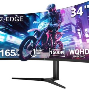 Z-Edge 34 Zoll Ultrawide Curved Gaming Monitor 165Hz (DP) 100Hz (HDMI) 1ms MPRT, 21:9 WQHD 3440×1440 R1500 Curved VA Panel, Höhenverstellbar, FreeSync, HDMI, DisplayPort, Pip & PBP, Schwarz