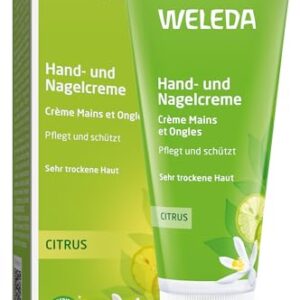 WELEDA Bio Handcreme Citrus – 2in1 Naturkosmetik Handpflege / Nagelpflege Creme für trockene Hände & brüchige Nägel, Nachhaltige Unisex Feuchtigkeitscreme mit Zitrone & Litsea Cubeba Duft (1x50ml)