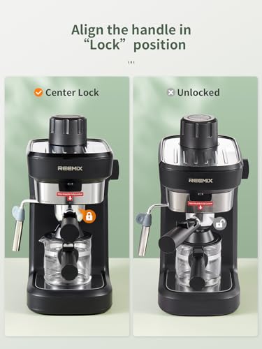 Reemix Espressomaschine mit Siebträger 6-Bar Espresso Kaffeemaschine aus Edelstahl mit professioneller Milchaufschaumdüse, ideal für Cappuccino, Latte & Macchiato, kompakt und stilvoll in Schwarz – Bild 5