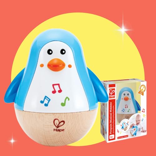 Hape Stehauf-Pinguin - Babyspielzeug aus Holz mit klingelnder Glocke, blau, Motorik- und Gleichgewichtsförderung, sensorisches Lernspielzeug für Babys ab 6 Monaten – Bild 3