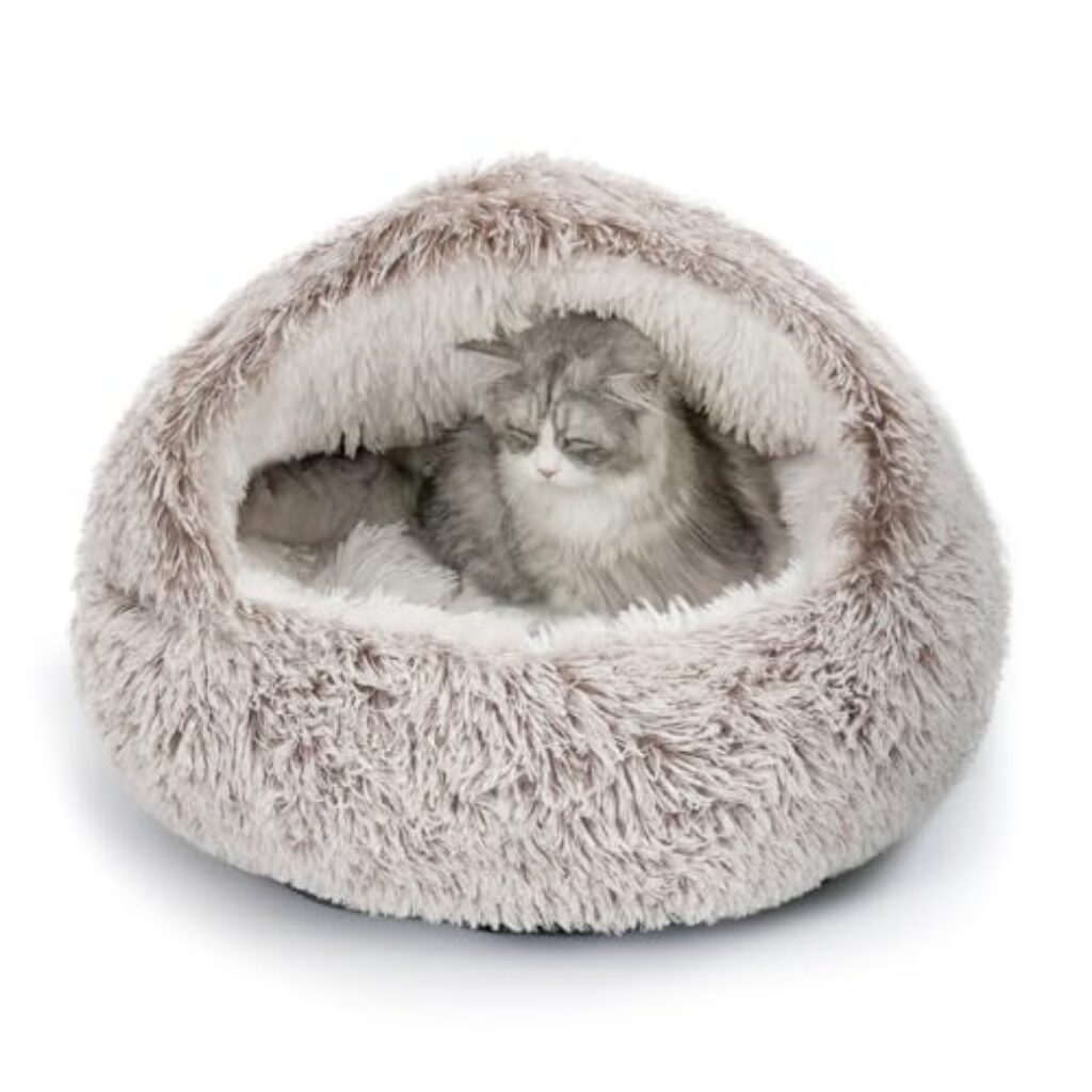 CATISM Katzenbett Waschbar Katzenschlafplatz für Katzen Plüsch Haustier Katzenkopfkissen Katzenkissen Flauschiges Kätzchen Welpen Kuschelbett Haustierbett Kaffeebraun