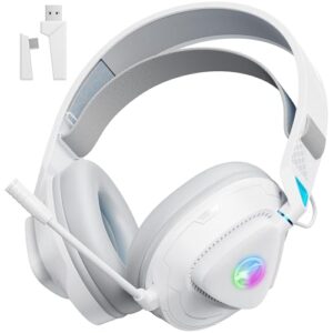 Awinnasey PH3 Kabelloses Gaming Headset für PS5, PS4, PC,Bluetooth-Kopfhörer mit 50 Stunden Akku, Gaming-Headset mit Mikrofon mit Geräuschunterdrückung, RGB Licht, Perlweiß