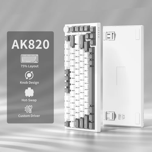 AJAZZ AK820 Mechanical Keyboard, 75% Hot Swappable Wired Keyboard with Volume Control Knob, PBT Keycaps, Five-Layer Sound Insulation Pad, 82-Key Gaming Keyboard, Grey White – Bild 3