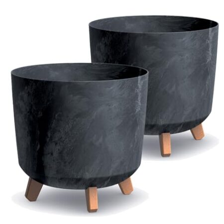 Tymar Übertöpfe groß mit Füßen, Blumenübertopf, Blumentopf Gross, Blumenkübel matt, Pflanzkübel für Außen und Innen ((2pack) Beton Anthrazit ; Höhe 28,5 cm/ø 30 cm)