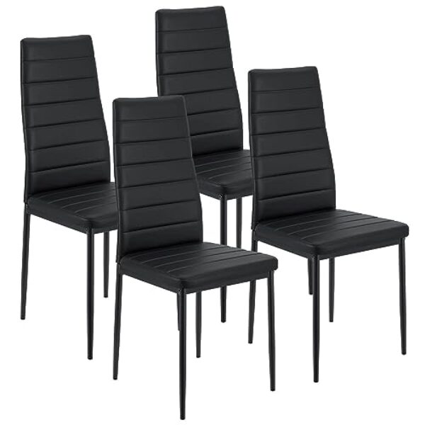 Juskys Esszimmerstühle Loja 4er Set mit Kunstleder Bezug & hoher Rückenlehne – stabiles Stahl Gestell bis 120 kg belastbar – 4 Stühle für Esszimmer & Küche Küchenstühle Esszimmerstuhl Schwarz