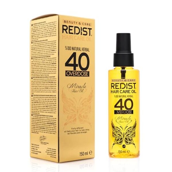 Redist Hair Care Oil 40 Overdose Professioanl Effective Hair Treatment 150ml | Pflanzliches Haarpflege Öl | gegen Haarausfall | Naturkosmetik | Haarkur Frauen mit 40 verschiedenen Kräutern | Haaröl