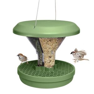 SWISSINNO Vogelfutterhaus zum Aufhängen – Davos SMART Birds – Vogelfutterspender mit Auffangschale – Futterstation für Vögel – Futtersilo Rattensicher – Vogelhaus für Garten & Balkon – Salbei