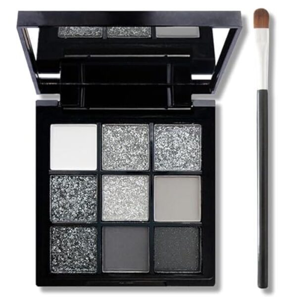 9 Farbe Smokey Lidschatten Palette, Hochpigmentiert Lidschatten Schwarz Dunkel Grau Weiß Eyeshadow Palette Mit Spiegel, Matt Shimmer Weicher Glatter Puder Liedschatenpalete Zu Halloween (02 Smoky)