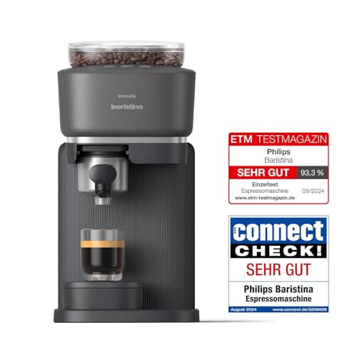 PHILIPS Baristina Espressomaschine und Milchaufschäumer Paket – Automatisches Mahlen, Tampen & Brühen, 16 Bar, Kaffeemaschine mit Mahlwerk & Siebträger, leichte Reinigung, Schwarzgrau (BAR303/60) – Bild 3