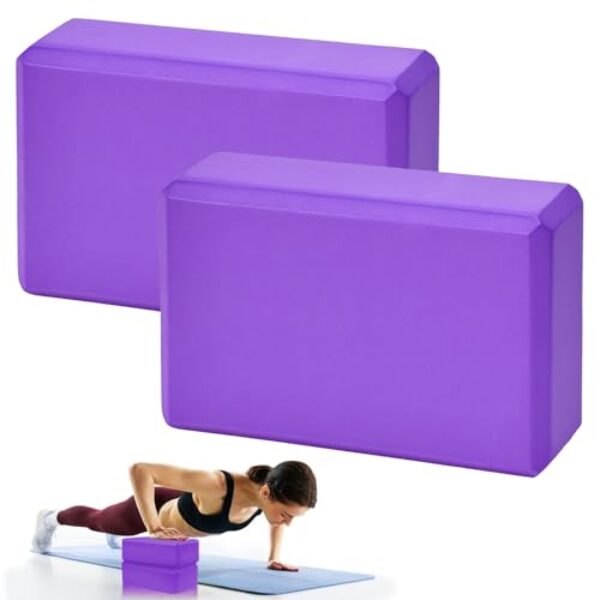 Zuxbolf Yoga Blöcke 2er Set Yogaklötze aus EVA Schaumstoff Lila Pilates Block Rutschfest & Leicht Schaumstoffblock für Yoga Pilates Fitness (22,5×14,5×7,7cm)