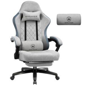 GTPLAYER Gaming Stuhl Stoff, Gaming Sessel mit Taschenfederkissen, ergonomischer Drehstuhl, Gamer Stuhl mit Fußstütze150 kg Belastbarkeit, grau