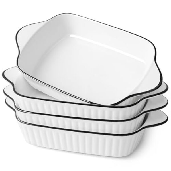 NUTRIUPS 26.5cm Kleine Auflaufformen 4er Set, 1L Rechteckige Lasagneformen, Kleine Keramik Backform, Rechteckige Backformen mit Griffen, Ofenfest & Mikrowellenfest