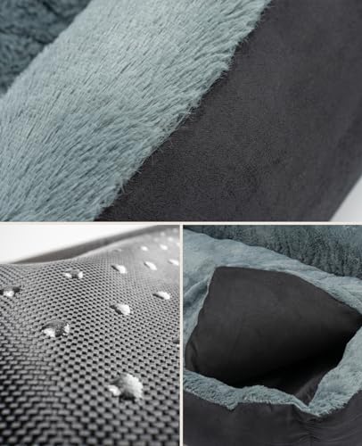 lionto Hundebett mit Wendekissen und Rutschfester Unterseite, Robustes Heimtierkissen mit tiefem Einstieg für Hunde und Katzen jeden Alters, 75x60 cm, kuscheliges Hundekissen, schwarz/grau – Bild 4