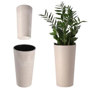 KADAX Pflanzkübel mit Innentopf Creme Ø 30 cm, Höhe 57.5 cm – Moderner Pflanztopf mit Einsatz, Blumentopf aus robuster Kunststoff für Innen- und Außenbereich, ideal für Wohnzimmer, Balkon, Büro