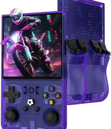 R36MAX Retro Spielkonsole, 4,0 Zoll IPS Bildschirm, 128GB Speicher, 22.000 Spiele Vorinstalliert, 4000mAh Akku, Tragbare Handheld-Konsole für Kinder Violett