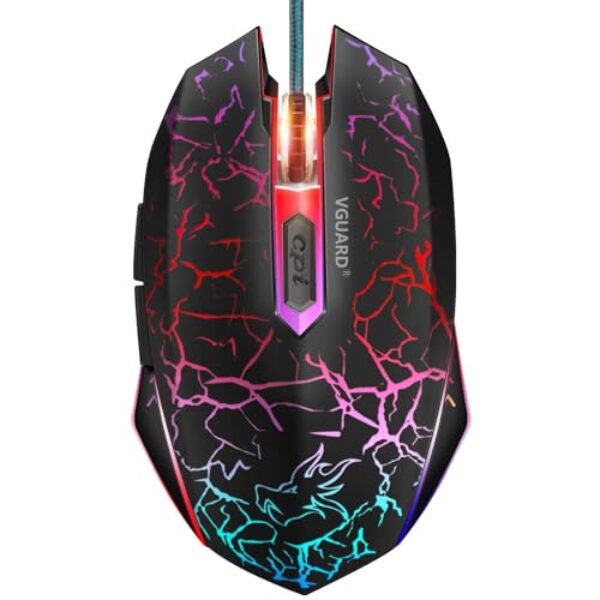VGUARD Gaming Maus, Wired Hohe Präzision Optische Professionelle Wired Gaming Maus mit 6 Tasten/7-Modi LED Design für pro Gamer – Schwarz