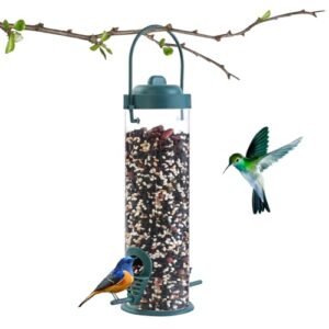 OFFCUP Futtersäule, Vogelfutterspender Kunststoff 21,5cm mit 2 Anflugplätzen, Vogel Futterstation zum Aufhängen, Wildvögel Futtersilo Transparentrohr Vogelfutterhaus für Garten Terrasse