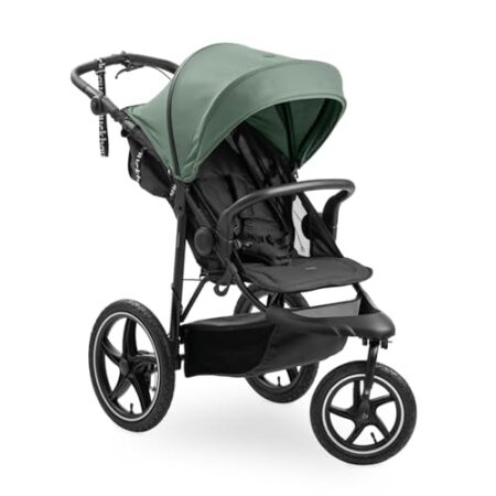hauck Runner 3, Jungle Green – Dreirad Kinderwagen Buggy mit XL Lufträder, Federung, Handbremse, XL Sonnenverdeck, Netzfenster, Korb mit Deckel, Liegeposition, Getränkehalter, ab Geburt bis 22 kg