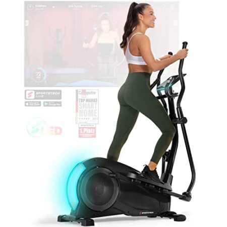 Sportstech CX700 Crosstrainer für Zuhause | Gelenkschonender Ellipsentrainer mit 24 kg Schwungmasse | 24 Widerstandsstufen | Innovative LED Technologie | Bluetooth, App-Steuerung & Pulssensor