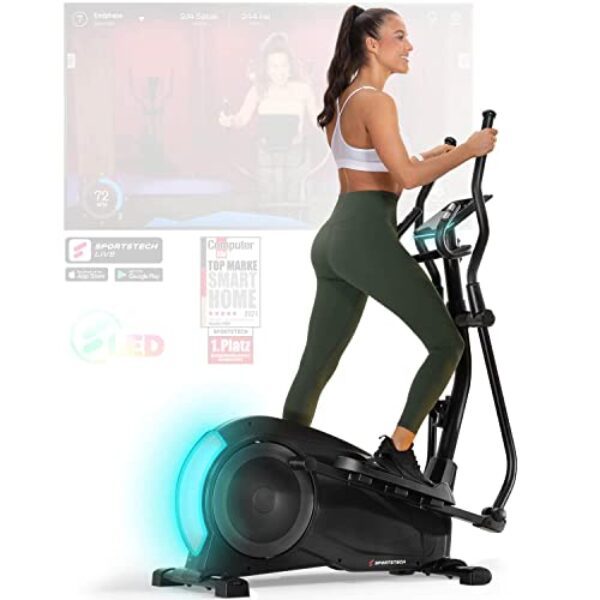 Sportstech CX700 Crosstrainer für Zuhause | Gelenkschonender Ellipsentrainer mit 24 kg Schwungmasse | 24 Widerstandsstufen | Innovative LED Technologie | Bluetooth, App-Steuerung & Pulssensor