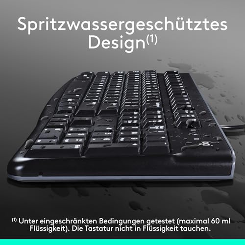 Logitech K120 Kabelgebundene Tastatur für Windows, USB Plug & Play, Volle Größe, Spritzwassergeschützt, Gekrümmte Leertaste, Kompatibel mit PC, Laptop, Deutsches QWERTZ-Layout - Schwarz – Bild 5