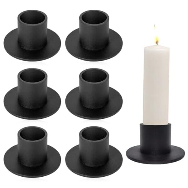 mizikuu 6 Stück Candle Holder Metall, Schwarz Vintage Matt kerzenhalter für Stabkerzen mit 2 cm Durchmesser Rund Dekorative Kerzenhalter Geeignet für Wohnzimmer Partys Weihnachten Hochzeiten