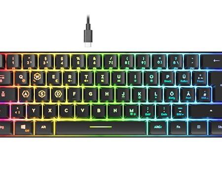 Speedlink Letos – RGB Gaming Tastatur 60%, kabelgebunden, USB-C Kabel abnehmbar, Anti-Ghosting, Hintergrundbeleuchtung Verschiedene Beleuchtungsmodi, Deutsches Layout QWERTZ, schwarz