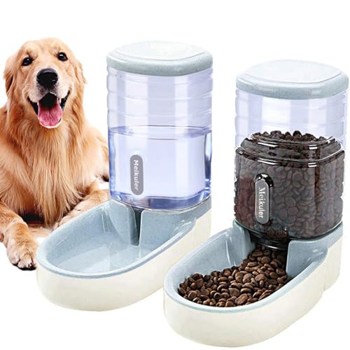 Automatischer Futterspender 3.8L,Wasserspender 3.8L Feeder Futterautomat Trockenfutter Spender Futterstation für Hunde Katze Haustiere (Grau)