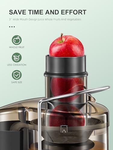 QCen Entsafter, Zentrifugal-Entsafter mit 3-Zoll-Einfüllschacht, leicht zu reinigen, Edelstahl, BPA-frei, ideal für Obst und Gemüse (transparent, 500W) – Bild 3