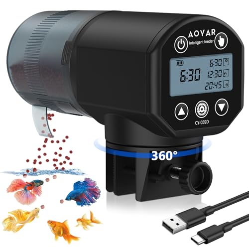 Futterautomat Aquarium Automat Futterspender: USB Wiederaufladbar Fischfutterautomat Automatischer für Aquarium Fischtank - 200ml Schlau Futterfütterung Timer-Spender für Flocke Pellet Urlaub Arbeit