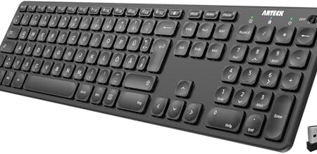Arteck Kabellose Tastatur, Deutsches QWERTZ Layout wiederaufladbare USB Anschluss 2,4 GHz Kabellos Tastatur mit Multimedia-Tasten, Kompatibel mit PC, Computer, Notebook, Laptop, Windows 11, 10, 8