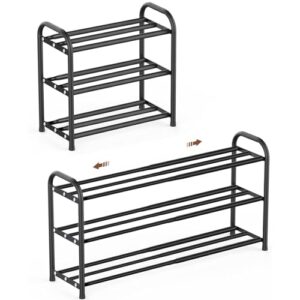 Schuhregal Schmal Ausziehbar Platzsparend Schuhregal Adjustable Expandable Klein Metall Schuhschrank Schwarz Schuhablage Schuhaufbewahrung DraußEn SchuhstäNder Diele Outdoor Camping Flur (3 Etagen)