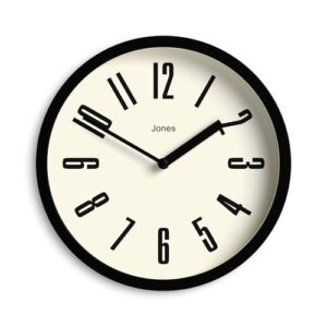 JONES CLOCKS® Hot Tub wanduhr | Kleine Retro runde Uhr | 20cm | Schwarz | Leicht lesbare Zahlen | Ideal für küche, büro, kinderzimmer, großen oder kleinen Raum
