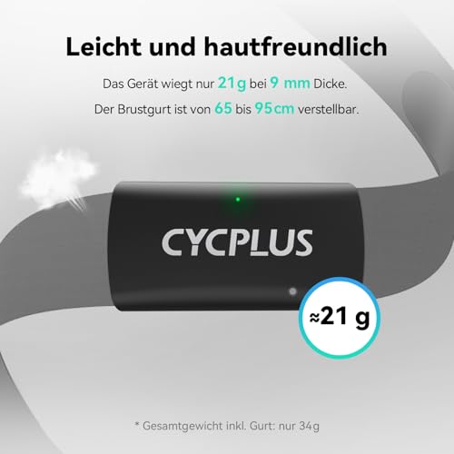 CYCPLUS H2Pro Brustgurt Herzfrequenzmesser, Bluetooth & ANT+ HR-Sensor mit 500h Batterielaufzeit, IPX7 Wasserdicht & Staubdicht, Kompatibel mit Strava/CYCPLUS Fit App – Bild 6
