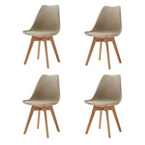GrandCA HOME 4er Set Skandinavischer Esszimmerstühlen, Gepolsterter Stuhl mit Beinen aus Buchenholz, für Esszimmer, Wohnzimmer, Schlafzimmer, Küche (Gepolstert Khaki)