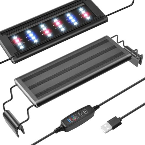 FEDOUR USB Mini Aquarium LED Light, Vollspektrum Aquarienbeleuchtung mit ausziehbaren Halterungen, Verstellbare Aquarienpflanzen Licht mit externem Controller, für Süßwassertank