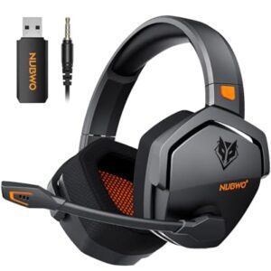 NUBWO G06 Dual Wireless Gaming Headset mit Mikrofon für PS5, PS4, PC, Mobile: 2.4 GHz Wireless + Bluetooth – 100 Stunden – 50mm -Treiber – Orange