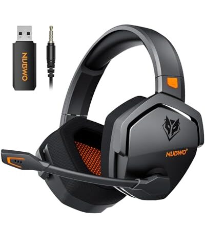 NUBWO G06 Dual Wireless Gaming Headset mit Mikrofon für PS5, PS4, PC, Mobile: 2.4 GHz Wireless + Bluetooth – 100 Stunden – 50mm -Treiber – Orange