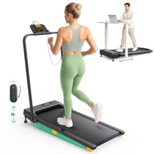 Laufband mit 9% Steigung, Walking pad klappbar mit Sicherheitsgriff, One-Touch-HIIT-Modus, Gehen, Joggen oder Laufen fürs Homeoffice, Kein Zusammenbau erforderlich, Fernbedienung & LED-Anzeige