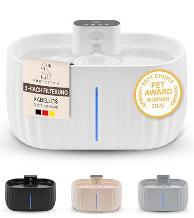 Pretty Paw Katzenbrunnen mit Bewegungsmelder - Trinkbrunnen für Katze Kabellos mit 45 Tagen Akku - Wasserbrunnen für Katzen mit Filter & 3 Liter Wassertank - Aqua Sense (Weiß) -...