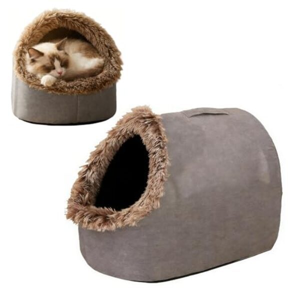 Cuddly Cat/Dog Cave, Heat Protection in Winter, Cat Bed, Cat Accessory, Plush Cushion for Cats and Small Dogs (Grey, Medium)