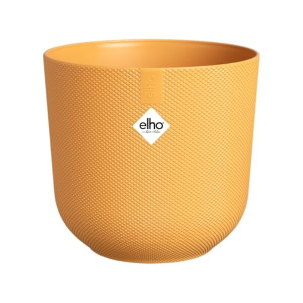 elho Jazz Round 14 cm blumentopf – Kleiner Pflanzentopf für den Innenbereich – 100% recycelter Kunststoff – Einzigartige Struktur – Ø 14.2 x H 13.1 cm – Gelb/Amber Gelb