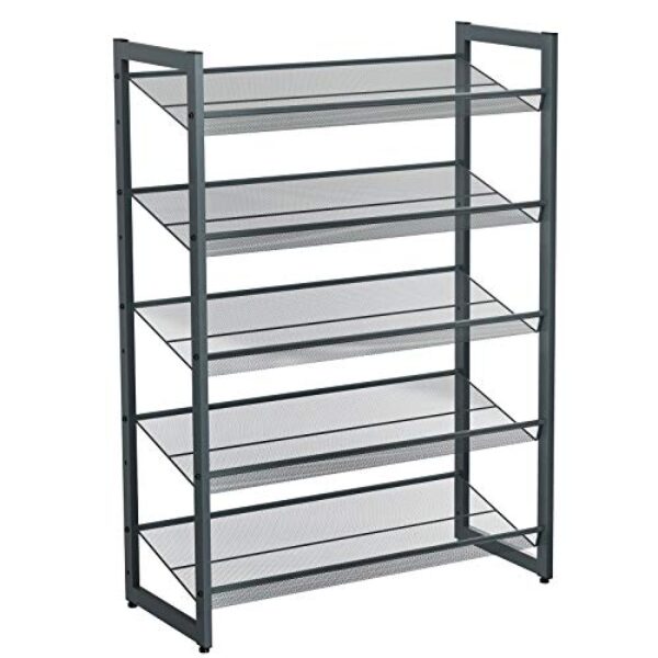 SONGMICS 5-stöckiges Schuhregal, erweiterbarer Schuhständer aus Metall, verstellbare Schuhablage, für 15-20 Paar Schuhe, kurze Stiefel, Pumps, dunkelgrau, LMR005GB