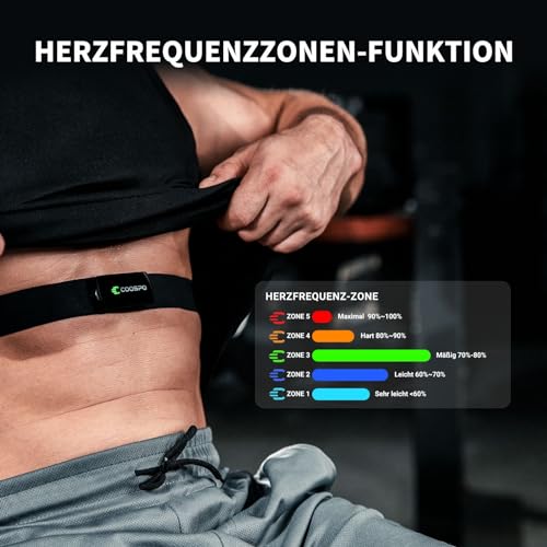 COOSPO H9Z Pulsmesser Brustgurt, Wiederaufladbare Bluetooth 5.0/ ANT+ Herzfrequenzmesser Brustgurt, IP67 Wasserdichter HRM Fitness Tracker Kompatibel mit Polar Wahoo Strava Garmin – Bild 3