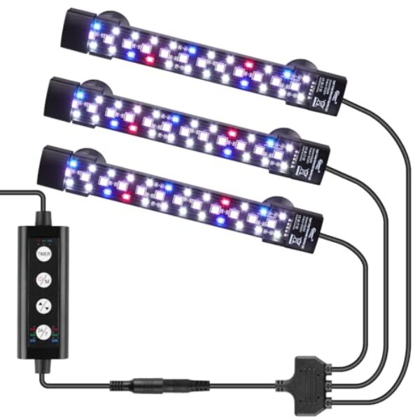 hygger Dreikanal-Tauch Submersible Aquarium Beleuchtung,18W Full Spectrum LED Aquarium Lamp mit 7 Farben und Einstellbarer Helligkeit, Fish Tank Light mit Drei Perlenreihen für 60-180L Tanks(3)