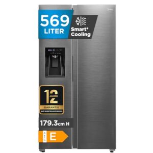 Midea Side by Side Kühlschrank Großraum 569L, 3-in-1 Wasserspender mit Festwasseranschluss, Intelligente Frischehaltung & WiFi, NoFrost, 360° Multi-air Flow, Inverter Kompressor, MDRS761MIE46