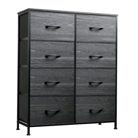 WLIVE Kommode mit 8 Schubladen aus Stoff, Kommodenschrank für Schlafzimmer, Kommode Flur Wohnzimmer, mit Stabiler Metallrahmen, Schwarze Holzmaserung - Produktbild