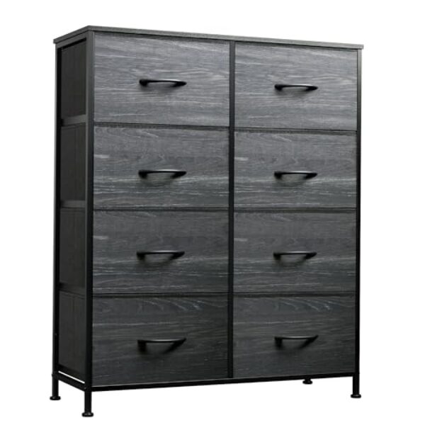 WLIVE Kommode mit 8 Schubladen aus Stoff, Kommodenschrank für Schlafzimmer, Kommode Flur Wohnzimmer, mit Stabiler Metallrahmen, Schwarze Holzmaserung